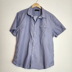 Calvin Klein Jeans Blue Star Print Short Sleeve Button Down Men's Shirt Size XXL